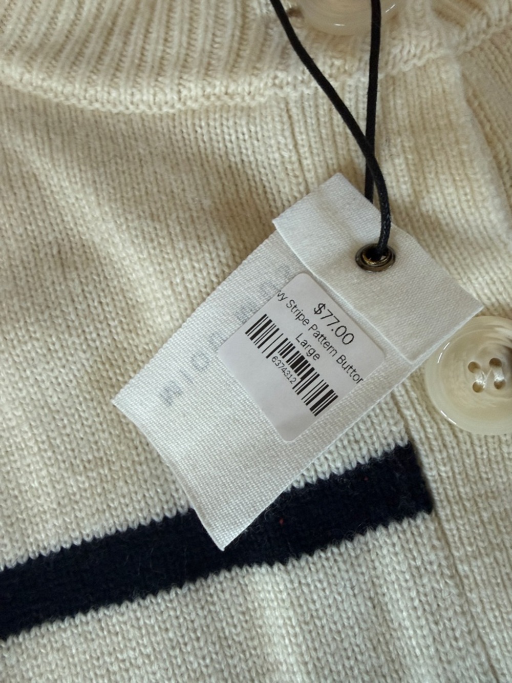 Striped Cream & Black Button-Front Cardigan Sweater - Picture 2 of 2